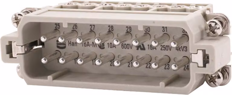 HARTING Han 16A inserto maschio (M) connessione a vite, 16 poli + PE 250 V, 16 A - 1 pezzo