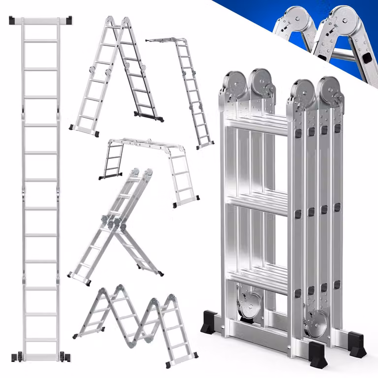 Scala alluminio pieghevole Ikodm, 4 gradini, multifunzione, ideale per uso domestico, colore argento, portata massima 150 kg