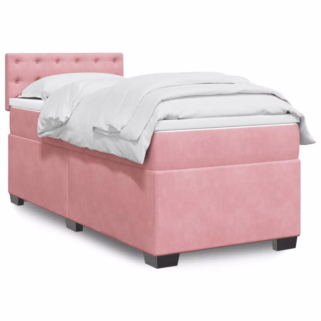 vidaXL Giroletto a Molle con Materasso in Velluto Rosa e Bianco, L/P: 90 x 190 cm