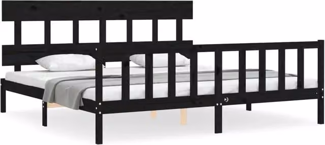 Letto matrimoniale | Letto per adulti | Giroletto con Testiera Nero 200x200 cm in Legno Massello