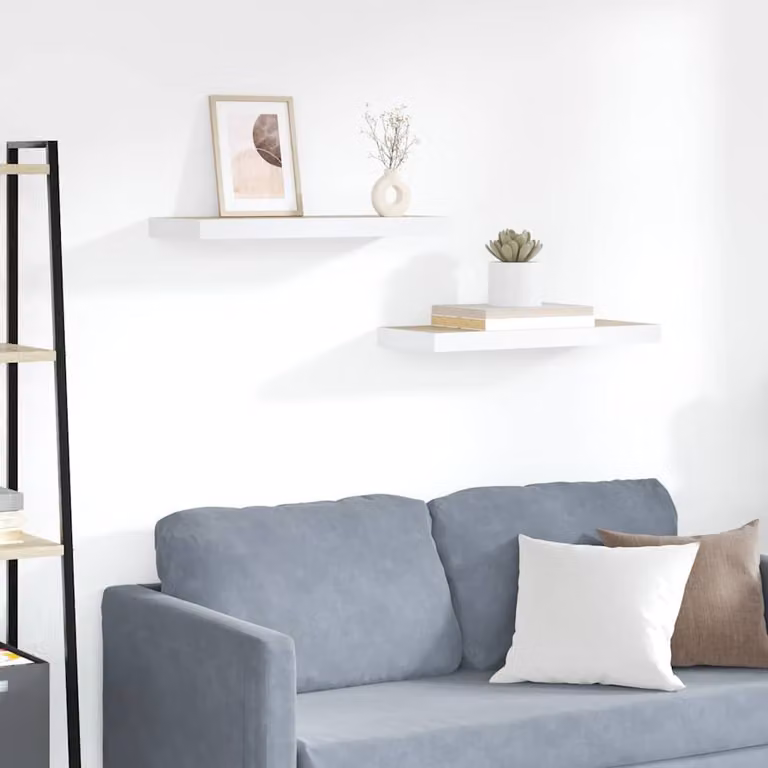 Set di 2 Scaffali a Parete vidaXL in MDF e Metallo, Colore Rovere e Bianco, L 60 x P 23,5 x H 3,8 cm