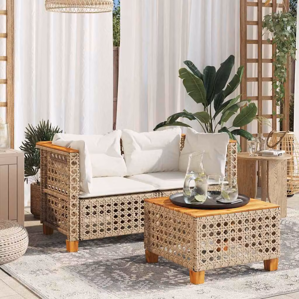 Divano angolare da giardino a 2 posti vidaXL in polyrattan beige con cuscini imbottiti e coperture rimovibili