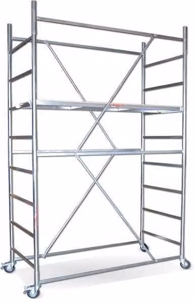 Trabattello Maxi Tris Piscopiello Ponteggi in acciaio zincato argento con mezzo piano, Altezza: 3.86 m