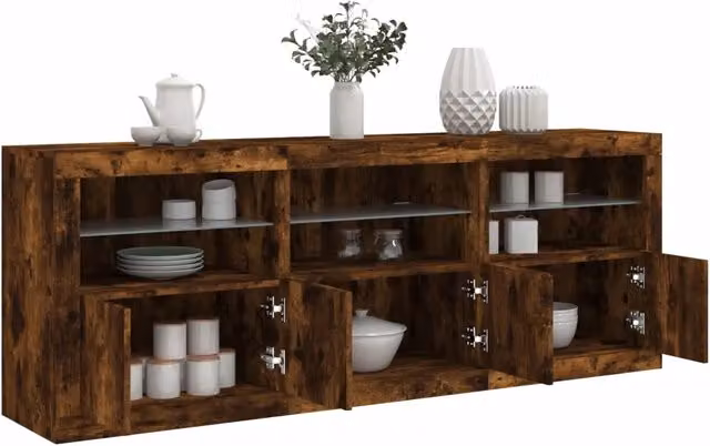 Credenza moderna vidaXL in legno rovere color marrone con luci LED integrate L: 181,5 cm, P: 37 cm, H: 67 cm