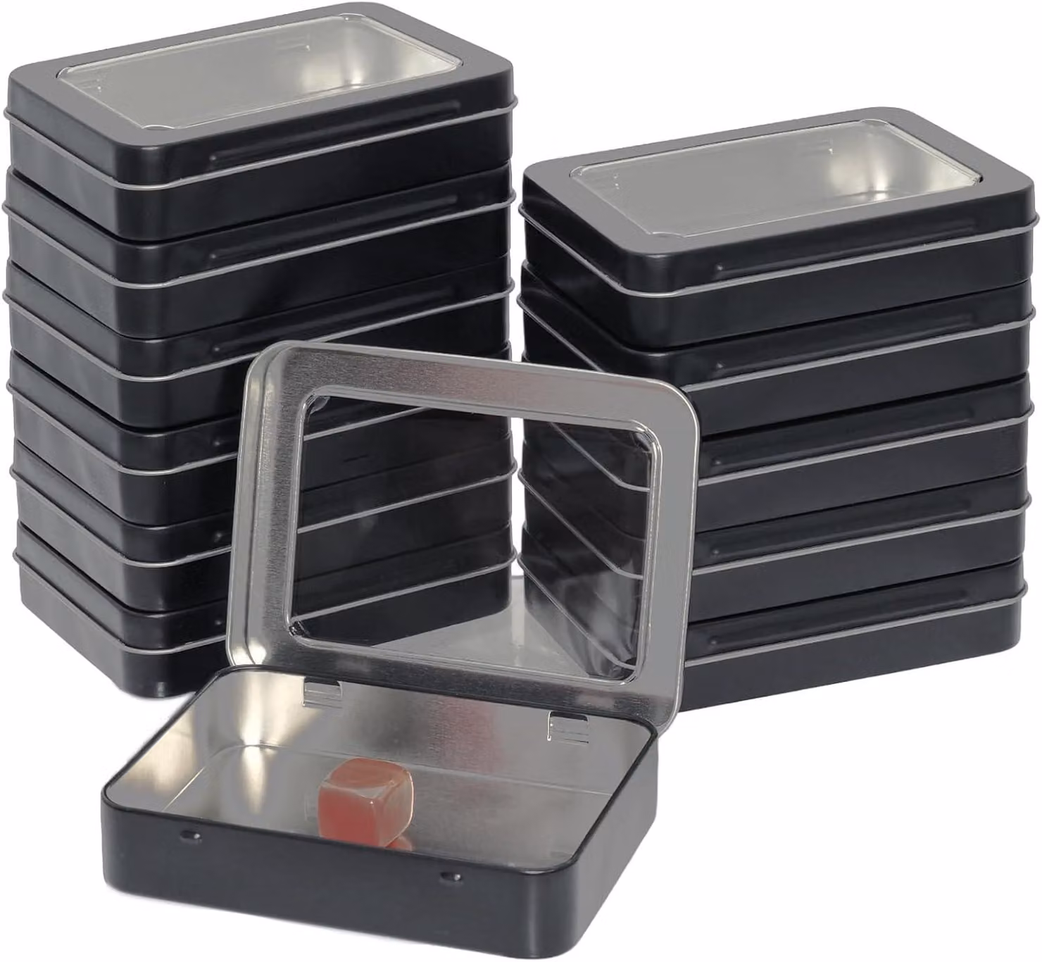 Scatole metalliche con finestra trasparente, confezione da 12 pezzi, dimensioni 11,5 x 8,5 x 2,2 cm, ideali per piccoli oggetti