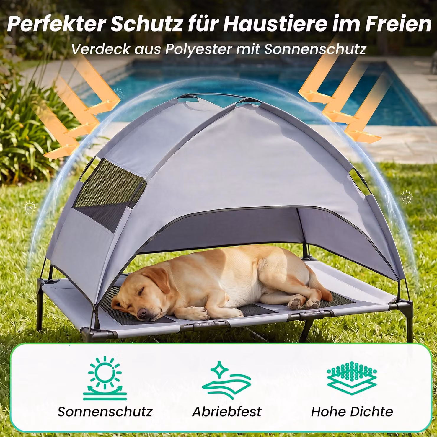 COSTWAY, cuccia rialzata per cani con tenda, resistente alle intemperie, adatta a cani fino a 40 kg, con tettoia parasole rimovibile, finestre e borsa da trasporto. Dimensioni: 122,5 x 91 x 95 cm