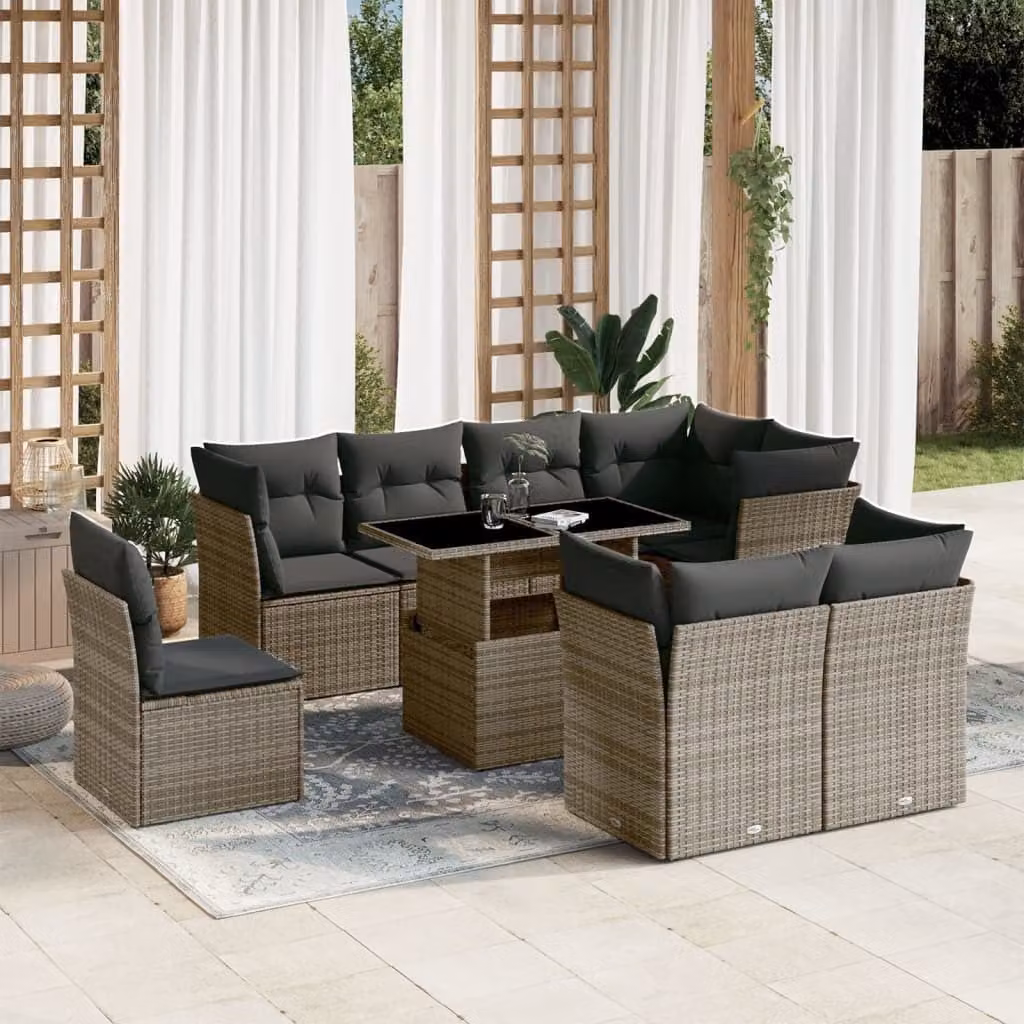 Maison Exclusive - Set Divano da Giardino 9 pz con Cuscini Grigio in Polyrattan
