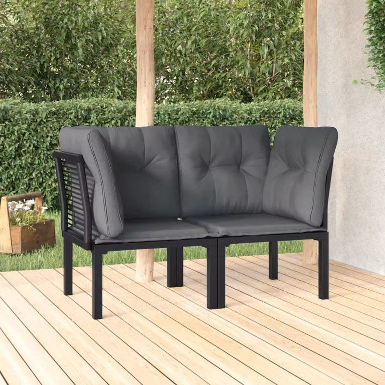 Poltrone angolari da giardino vidaXL in polyrattan con 2 cuscini, nero e grigio