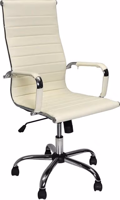Sedia da ufficio girevole Samira in ecopelle beige con braccioli e ruote