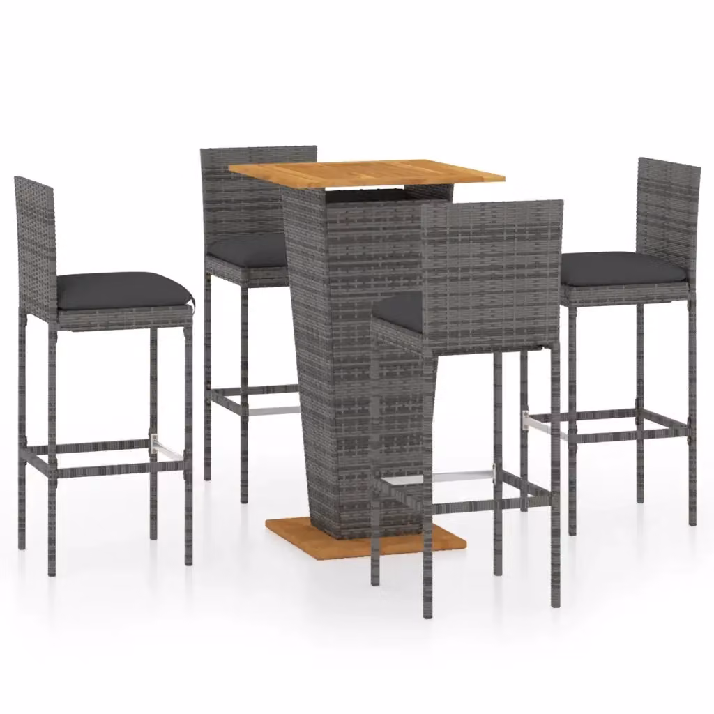 vidaXL Set da Bar da Giardino 5 pz in Polyrattan e Legno di Acacia Grigio Antracite – 2