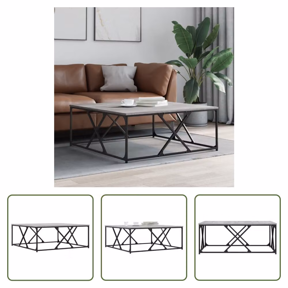 The Living Store Tavolino Grigio Sonoma 100x100x40 cm Materiale a base di legno