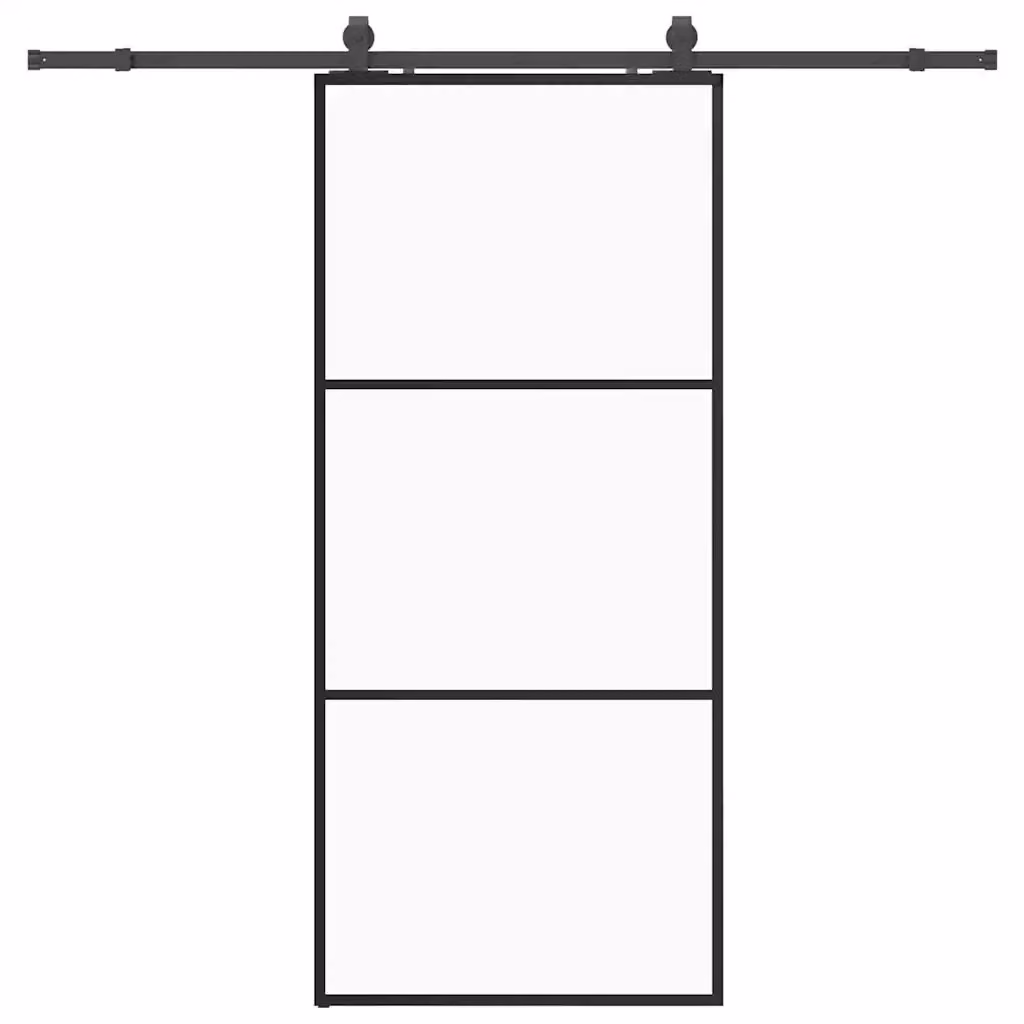 Porta Scorrevole Moderna vidaXL in Vetro Trasparente con Telaio in Alluminio e Ferramenta Nera L: 90 cm, H: 205 cm – 2