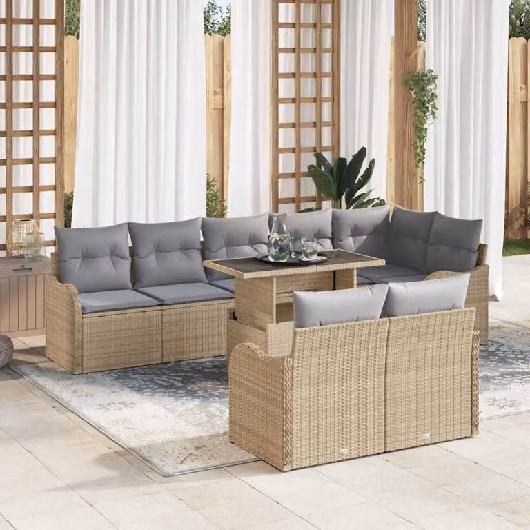 Maison Exclusive - Set da salotto, 9 pezzi, rattan sintetico beige