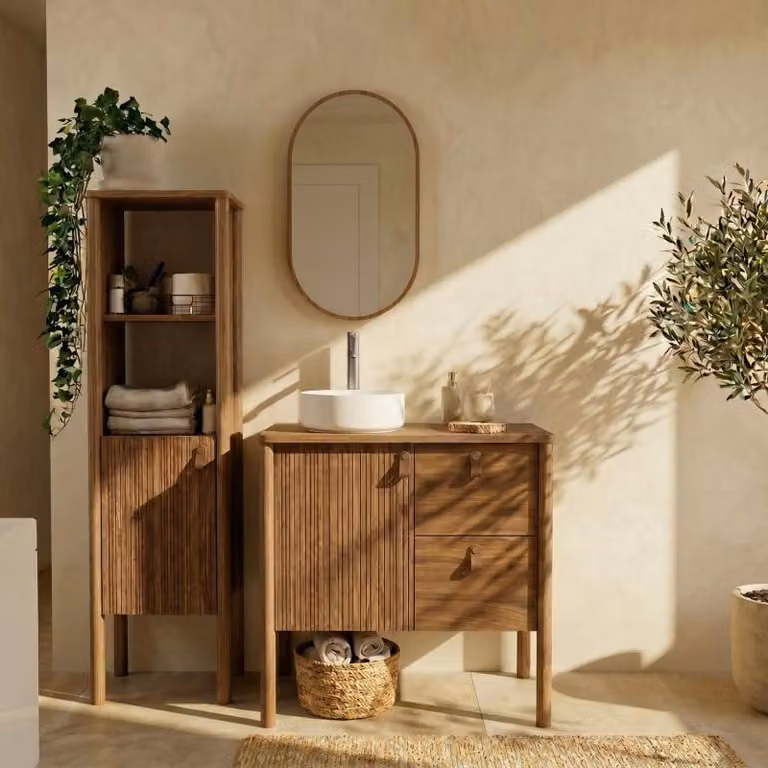 Mobile rovere 80cm lavabo specchio rubinetto e colonna JOY
