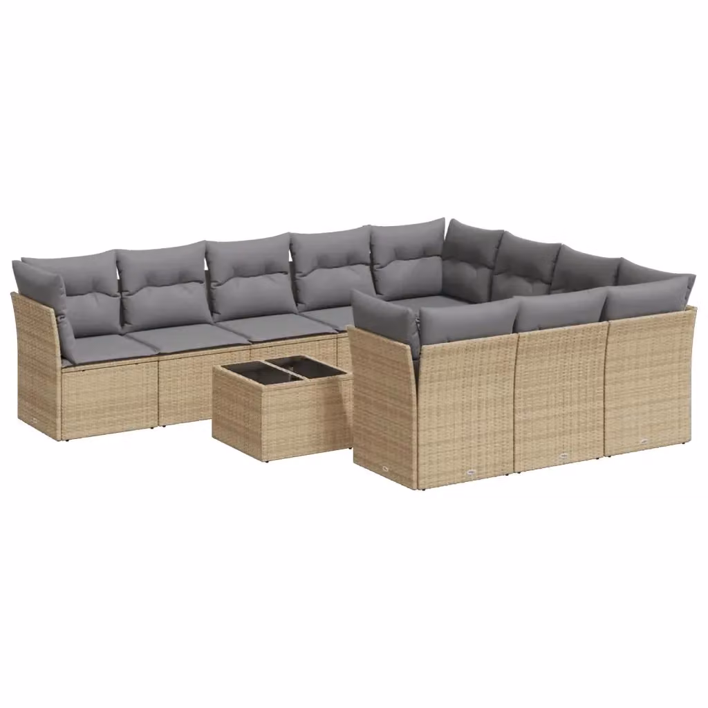 Set di divani da giardino VIDAXL in polyrattan con cuscini beige, composizione a L da 11 pezzi – 2
