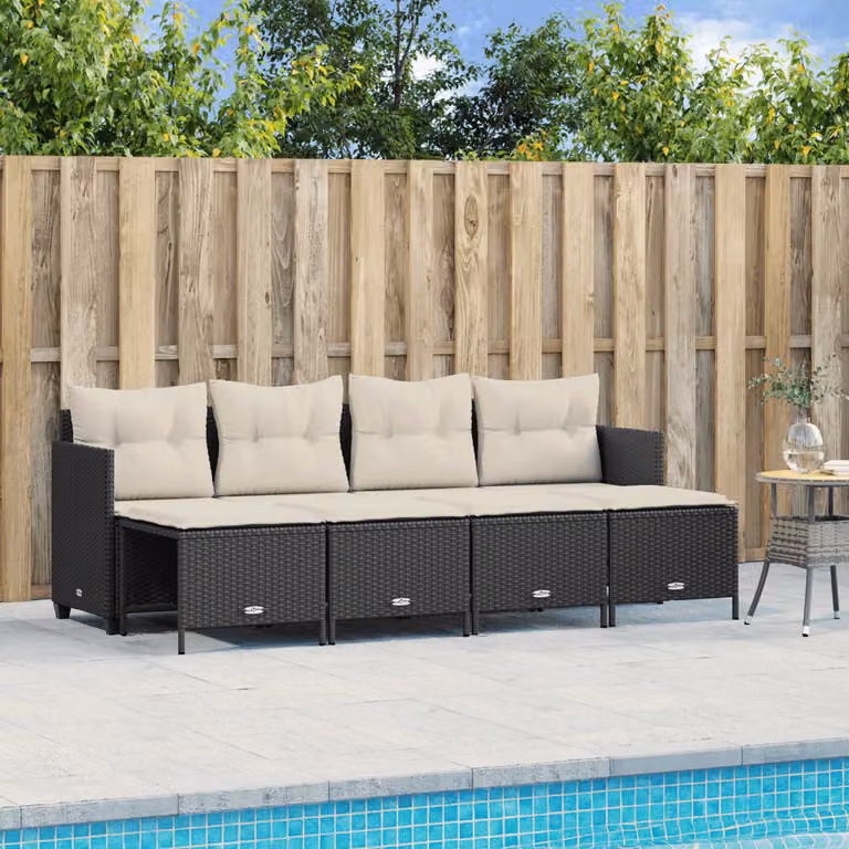 vidaXL Set Divani da Giardino 5 pz con Cuscini e Ottoman in Polyrattan Nero e Bianco