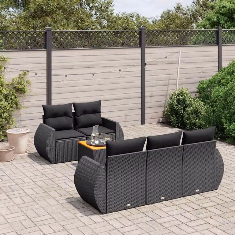 vidaXL Set Divano da Giardino a L in Polyrattan Nero con Cuscini e Tavolino da Caffè