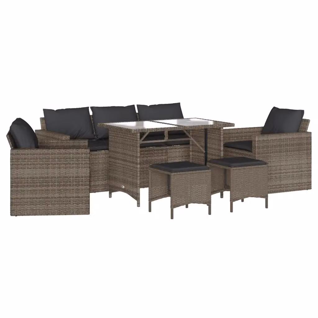 vidaXL Set Divano da Giardino 6 pz Grigio con Cuscini e Tavolino in Polyrattan e Acciaio – 2
