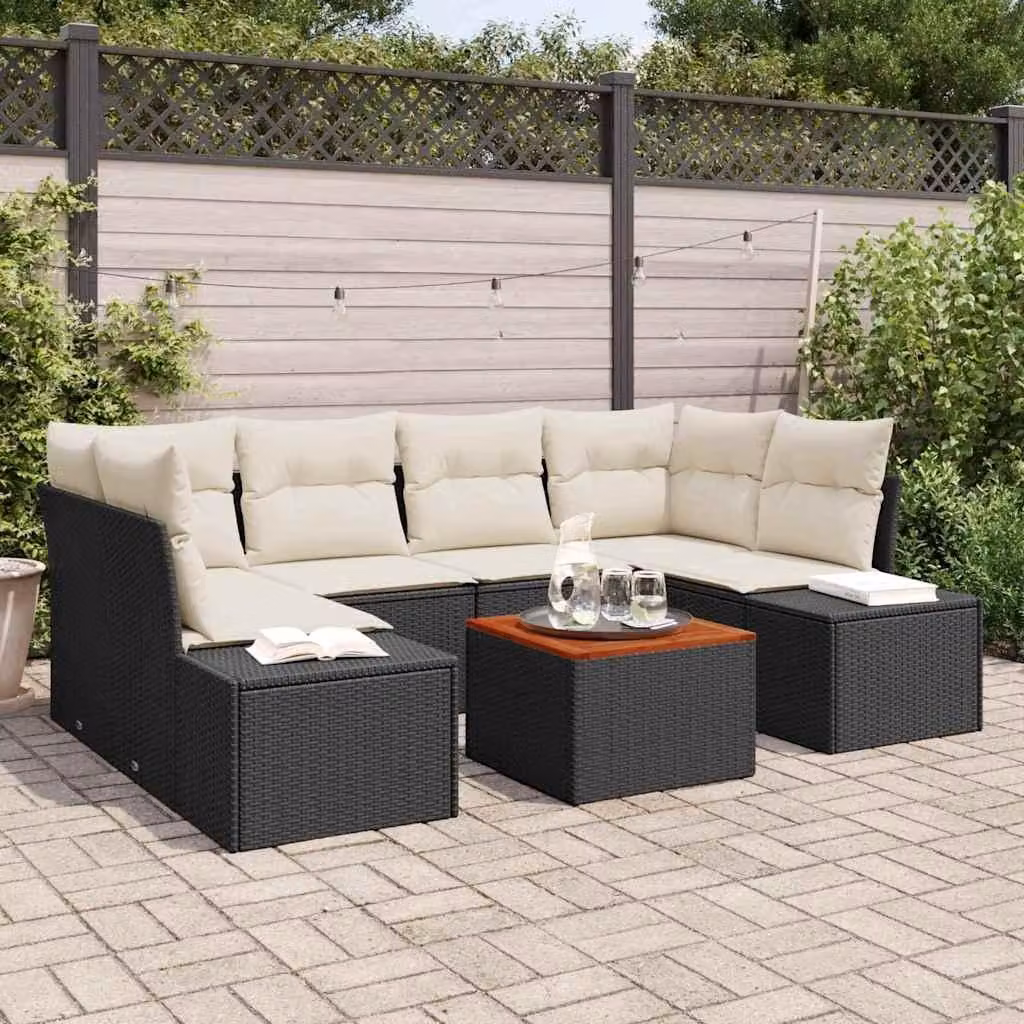Maison Exclusive - Set da giardino composto da 7 pezzi. Divano e poltrone in rattan sintetico nero e crema