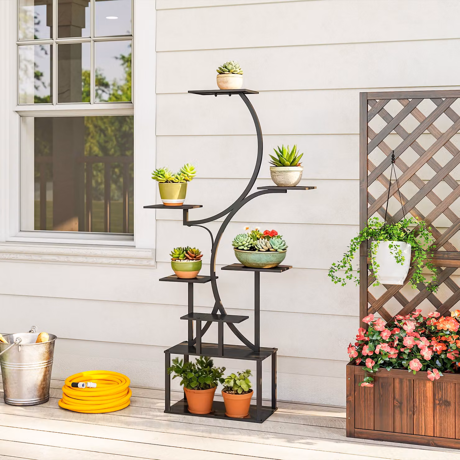 Outsunny Portapiante a 8 Livelli con Design a S in Metallo Nero per Interni ed Esterni L/P/H: 74 x 26 x 158.5 cm – 2