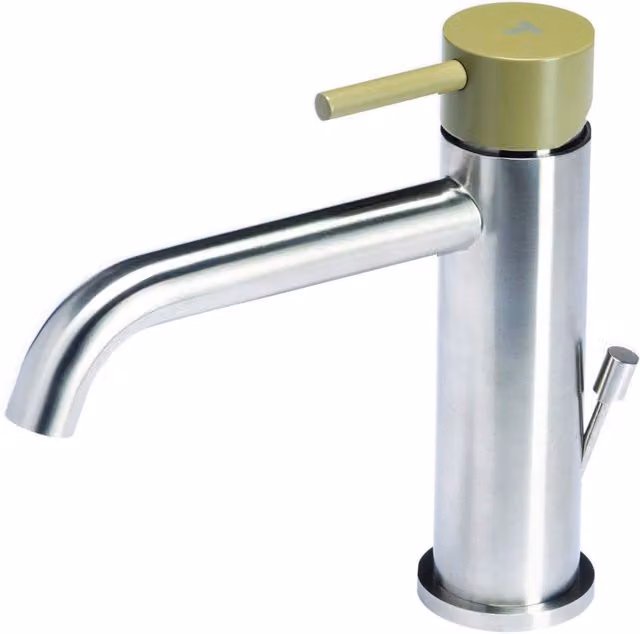 Rubinetto Miscelatore Monocomando Lavabo con Scarico in Acciaio Inox Maniglia Ulivo