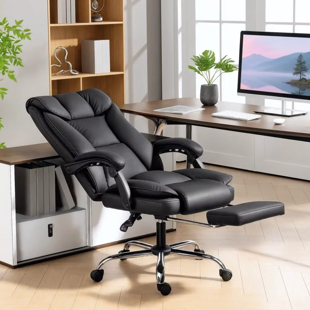 Sedia da Ufficio Executive Giordanoshop con Poggiapiedi, Poggiatesta e Ruote, Rivestimento in Finta Pelle Nero – 2
