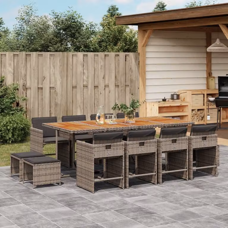 Maison Exclusive - Set da Pranzo da Giardino 13pz con Cuscini Grigio in Polyrattan