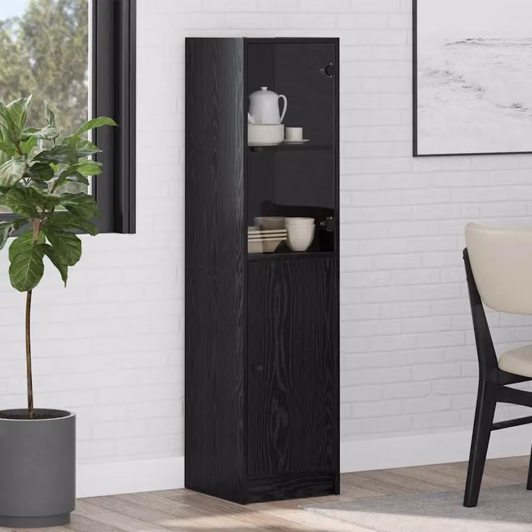 Credenza moderna vidaXL in legno MDF nero con ante a battente L/P/H: 35 x 37 x 142 cm