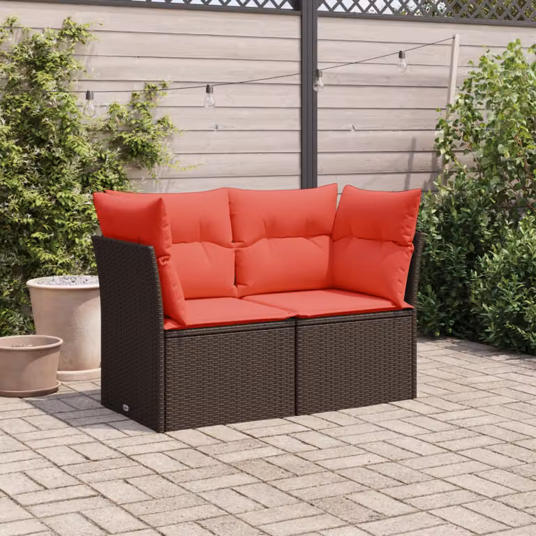 Divano da giardino a 2 posti vidaXL in polyrattan marrone con cuscini imbottiti e coperture rimovibili