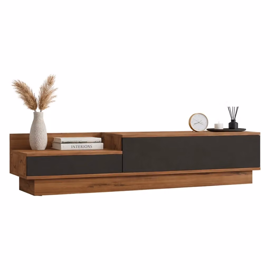 Mobile porta TV Persico DMORA con 2 ante, colore nero antracite e finitura legno, L 160 cm x P 35 cm x H 35 cm – 2