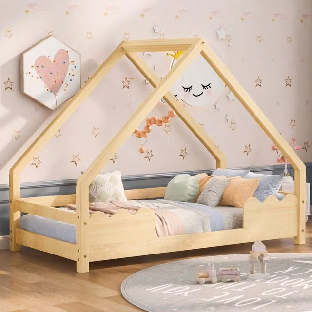 letto per bambini in legno massello naturale 90 x 200 cm