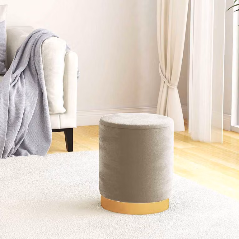 Sgabello rotondo con contenitore vidaXL in velluto grigio con struttura in metallo Diametro: 37 cm, Altezza: 31 cm