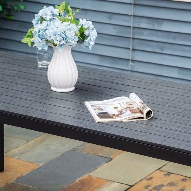 Tavolo da Giardino Rettangolare ¨C MINIMAL ¨C Nero, Effetto Legno, 190x84,5x72 cm