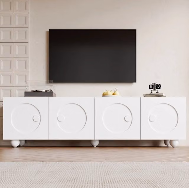 Mobile TV moderno bianco con 2 ante e spazio contenitivo in MDF, L: 180,5 cm, P: 38 cm, H: 50 cm