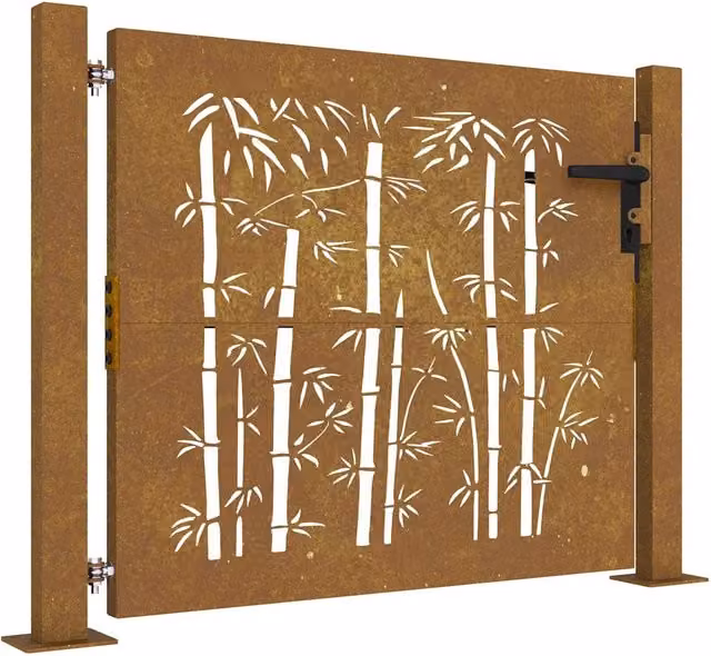 Cancello da giardino 100x100 cm in acciaio Corten e design in bamb¨´ CFW3308878