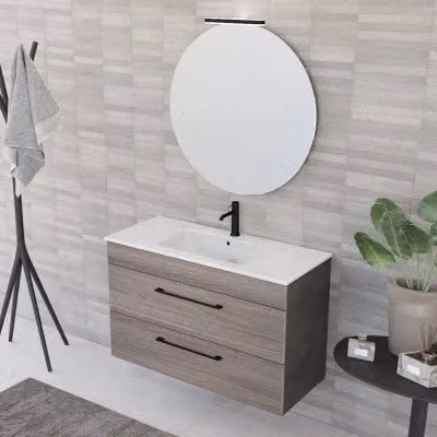 Mobile bagno sospeso Smart con specchio a LED in finitura rovere e bianco, L: 100 cm, P: 43 cm, H: 62 cm