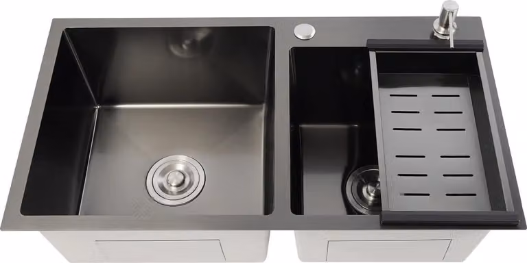 Lavello da cucina - Lavello da incasso - 78×43×22 cm - Acciaio inossidabile - Una vasca - Rettangolare - Con rubinetteria - A filo/sotto/a filo piano - Grigio nero