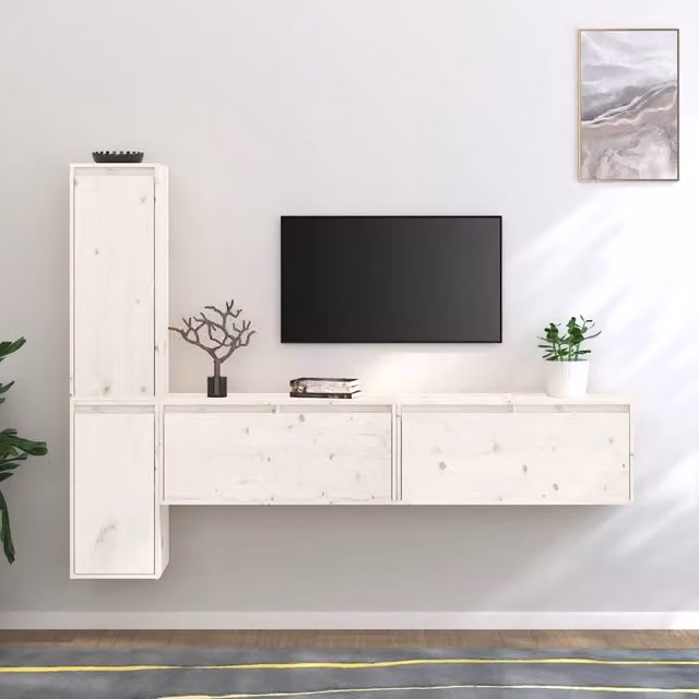 Mobili Porta TV 4 pz Bianchi in Legno Massello di Pino 3100280