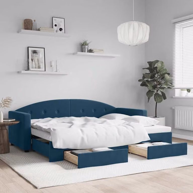 vidaXL Divano Letto Estraibile con Cassetti Blu 80x200 cm Velluto
