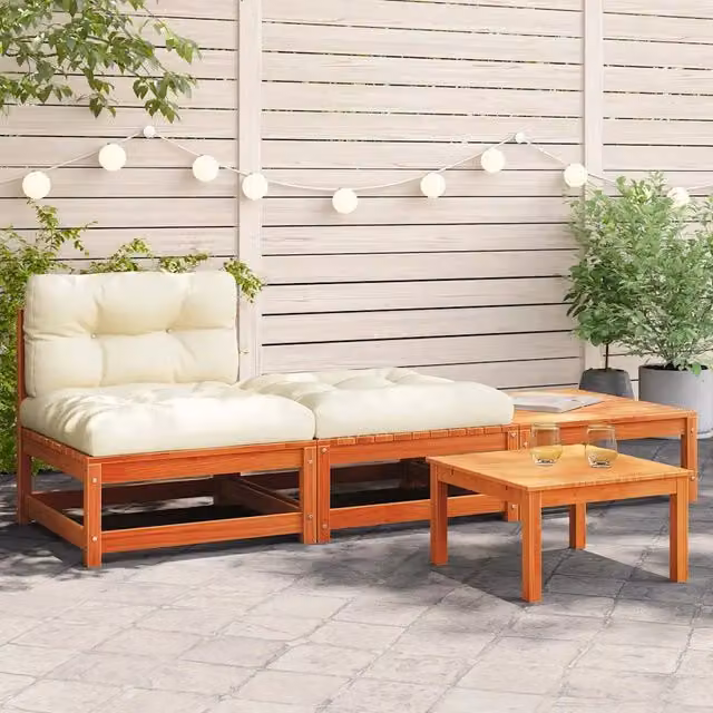 Divano da Giardino Senza Braccioli con Cuscini e Poggiapiedi-Sofa da Giardino-Divano da esterno 615434