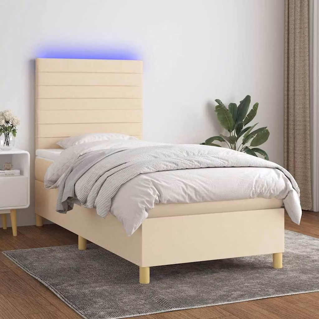 Letto Ibrido con Materasso e Illuminazione LED vidaXL in Tessuto Beige, L 90 x P 190 cm – 1