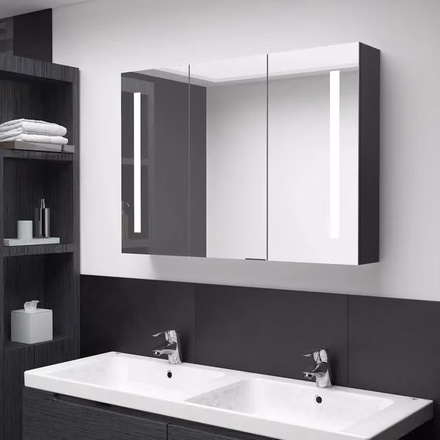 Armadietto da bagno moderno vidaXL con specchio e illuminazione LED nero lucido L: 89 cm, P: 14 cm, H: 62 cm – 1