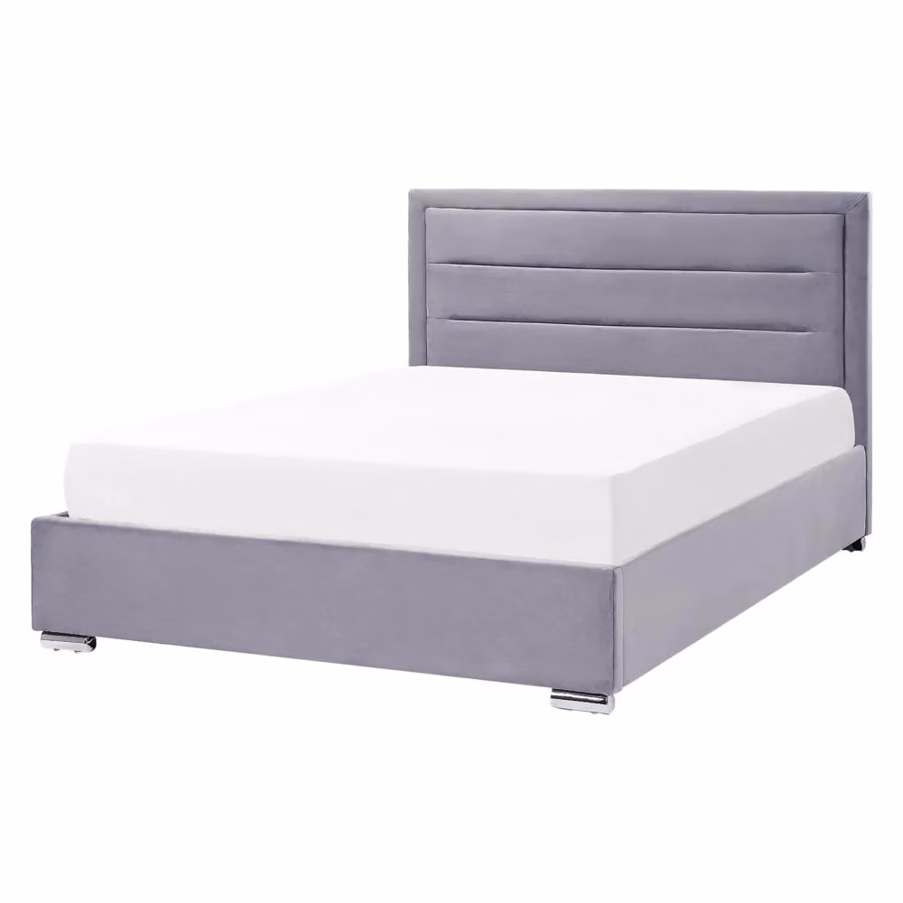 Letto matrimoniale Beliani in velluto grigio con contenitore e design moderno L/P/H: 214 x 160 x 350 cm – 2