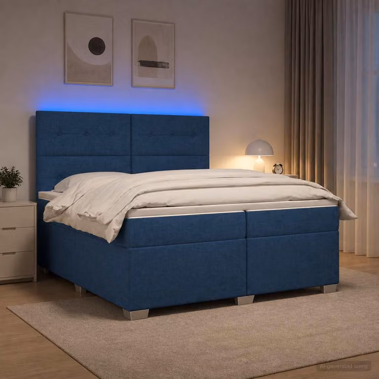 Maison Exclusive - Letto boxspring con materasso e testiera blu 200 x 200 cm in tessuto