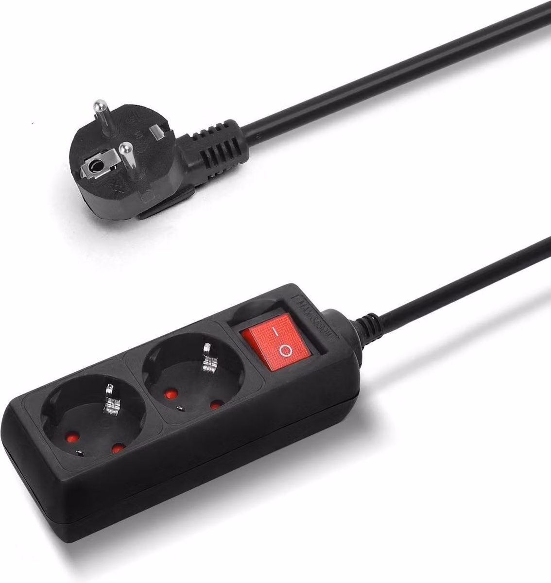 Striscia di prese a 2 pieghe con interruttore on/off - spina da 3 m - nero
