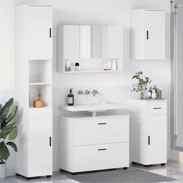 Set di mobili per il bagno moderno vidaXL in 5 pezzi Bianco Lucido L/P/H: 35 x 30 x 192 cm