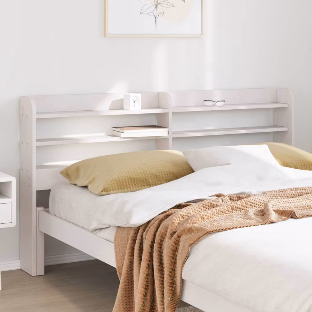 Testiera con ripiani integrati vidaXL in legno massello di pino bianco per letto 160x200 cm