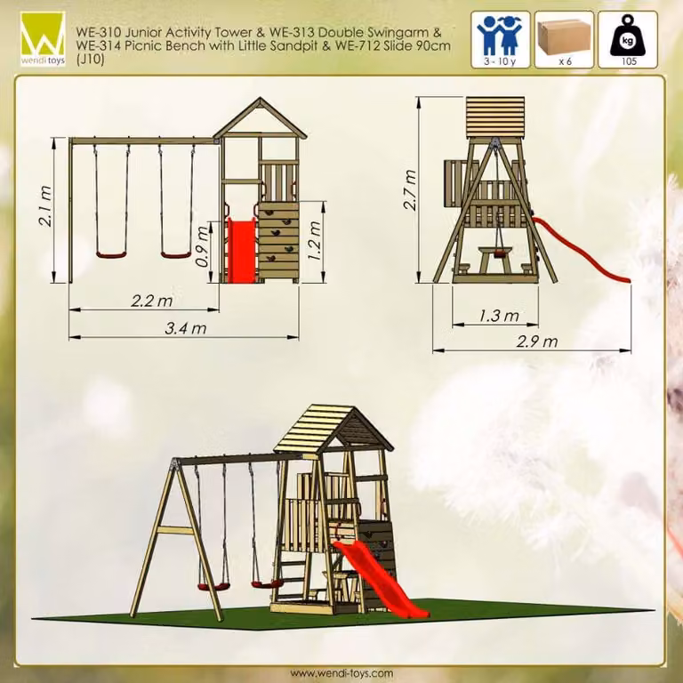 Wendi Toys Torre giochi Flamingo in legno Pavimento incluso Tetto a due falde