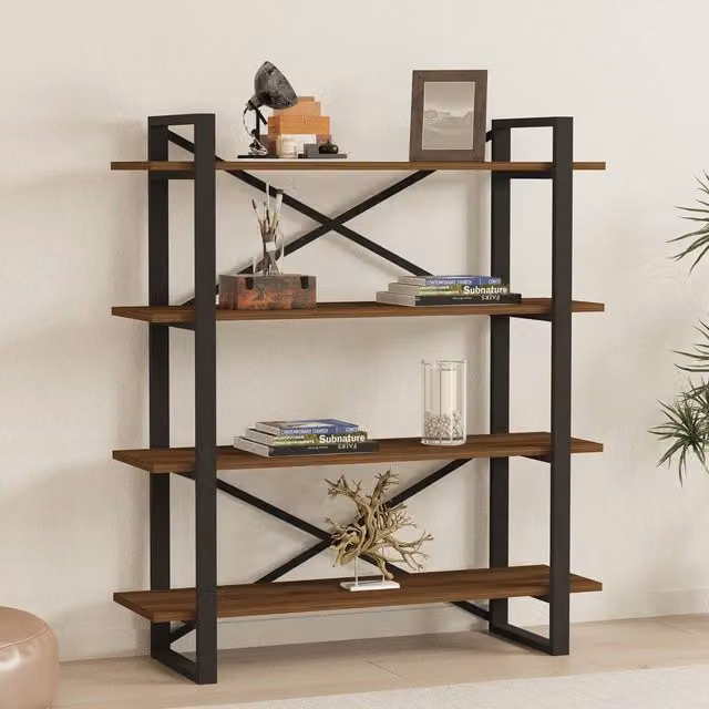 Libreria Inverigo con 4 Ripiani in Legno Marrone, Stile Industrial, L: 106 cm, P: 33 cm, H: 120 cm – 1