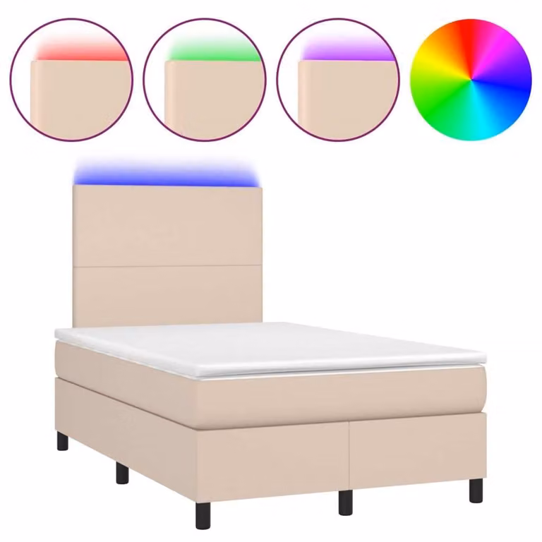 Giroletto Molle Materasso e LED Cappuccino 120x200cm Pelle finta